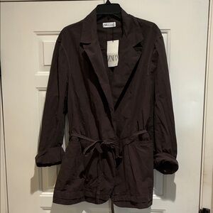 Zara Brown tie waist jacket